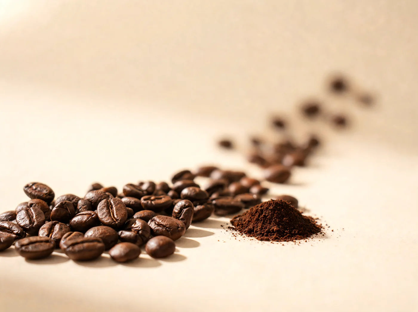 Roasted coffee beans up close